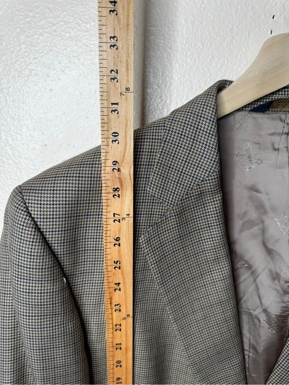 Jos A Bank Signature Gold Mens 46 Short Blazer Brown Silk Wool Houndstooth